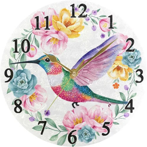 Miniatura 5 de Hummingbird - Reloj de pared de resorte redondo de 10 pulgadas, sin tictac, silencioso, funciona con pilas, reloj analógico atómico de cuarzo