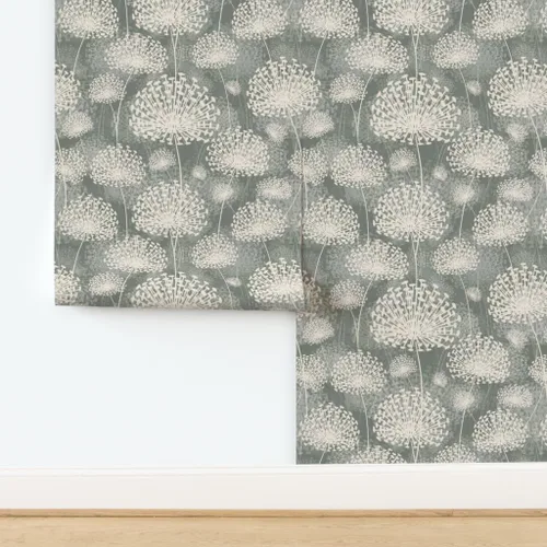 Miniatura 4 de Spoonflower Papel tapiz autoadhesivo de 12 x 2 pies, diseño de diente de león de estilo vintage, gris, crema, flores neutrales, floral, naturaleza