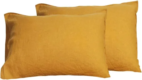 Miniatura 36 de S VICTORY SYMBOL Juego de 2 fundas de almohada de lino 100% a rayas, hilo de lino orgánico natural francés teñido en beige a rayas, King 20"x40