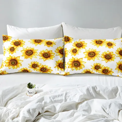 Miniatura 5 de Juego de sábanas de girasol, tamaño Queen, juego de sábanas botánicas florales 3D con flores amarillas, decoración de girasol pastoral