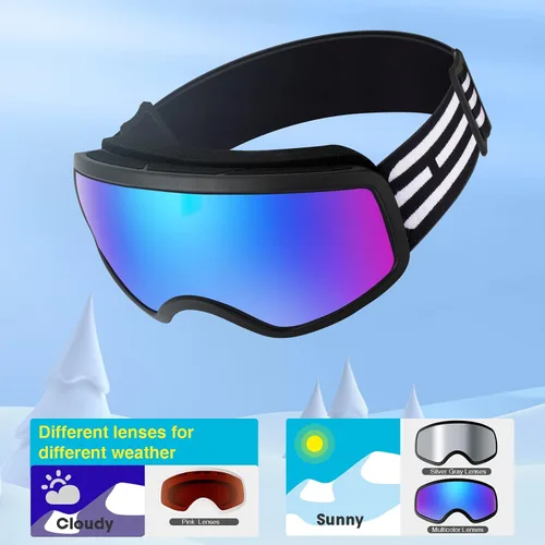 Miniatura 2 de EasYoung Gafas de esquí y snowboard para niños, jóvenes, niños y niñas de 3 a 15 años 07: Marco blanco con lente plateada