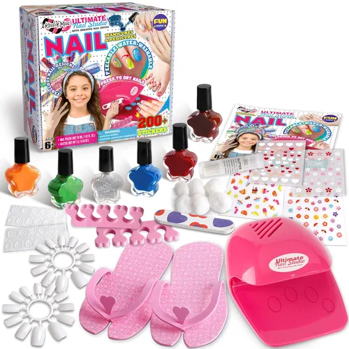 FunKidz - Kit de arte de uñas para niñas, tamaño 17.91 pulgadas de ancho x 12.4 pulgadas de largo con esmalte de uñas pelable, secador de uñas para
