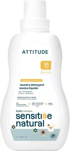 ATTITUDE Detergente para ropa para bebé, verificado por EWG, fórmula a base de plantas y minerales, compatible con HE, productos veganos para el