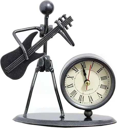 Miniatura 10 de Reloj despertador de instrumentos musicales, reloj creativo de escritorio pequeño de acero inoxidable, reloj de personalidad retro, artesanía
