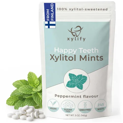 Miniatura 9 de Mentas de xilitol para el cuidado oral - Sabor bayas silvestres, 100% xilitol endulzado, caramelo sin azúcar, mentas dentales Happy Teeth