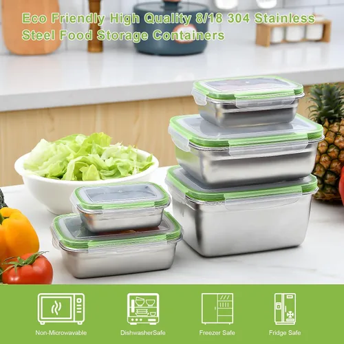 Miniatura 3 de UPTRUST Recipientes de acero inoxidable para almacenamiento de alimentos, tapas herméticas y a prueba de fugas, juego de 5 recipientes, aptos