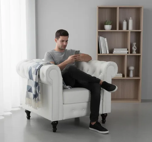 Miniatura 22 de Container Furniture Direct Teressa - Juego de sofá Chesterfield de piel sintética de 2 piezas para sala de estar, apartamento u oficina, incluye