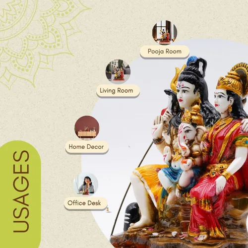 Miniatura 5 de Vedic Charya - Ídolo Shiv Parivar de 8 pulgadas Hecho a mano de poliresina Shiva Parvati y estatua del Señor Ganesha escultura de Dios para templo