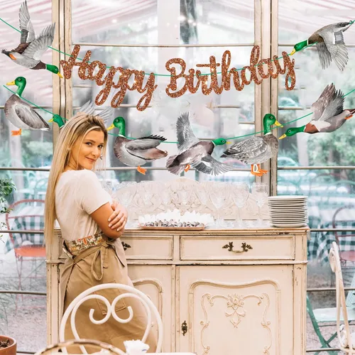 Miniatura 8 de Pancartas de feliz cumpleaños de pato mallardo, decoraciones de cumpleaños de caza de patos, pancartas de fiesta de cumpleaños de pato malardo