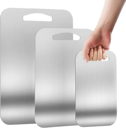 URMONA 3 tablas de cortar de acero inoxidable 304 para cocina, sin manchas ni olor, bordes sin rebabas, apta para lavavajillas, tabla de cortar no
