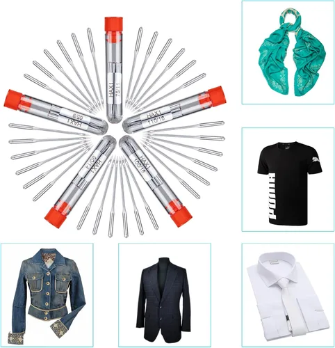 Miniatura 4 de 50 agujas universales para máquina de coser, compatibles con Singer, Brother, Janome, Varmax, tamaños HAX1 65/9, 75/11, 90/14, 100/16, 110/18