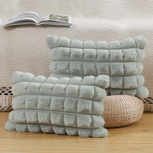 Miniatura 19 de MADIZZ Juego de 2 fundas de almohada de lana sintética a cuadros de 12 x 20 pulgadas / 12.0 x 20.0 in., súper suaves, bohemias, decorativas