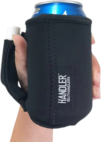 Lit Handlers - Mango de lata de soda, fundas enfriadoras de latas de 12 onzas, material de neopreno para cerveza, refrescos y otras bebidas, Negro