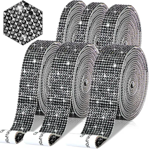 Miniatura 12 de 6 rollos de cinta de diamantes de imitación autoadhesiva con diamantes de imitación de 0.079 pulgadas (0.079 in) para manualidades, decoración de AB