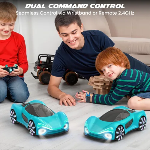 Miniatura 4 de SIMREX Auto de control remoto con detección de gestos con base de carga, juguete de auto de acrobacias a control remoto giratorio de 360°, tiempo