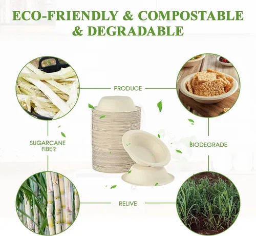 Miniatura 5 de Vplus Paquete de 500 Cuencos de Papel de 12 OZ a Granel, Desechables Compostables, Ecológicos de Bagazo, Cuencos de Alta Resistencia Perfectos