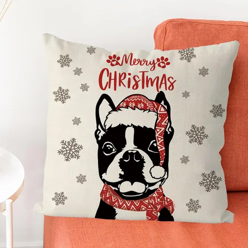 Miniatura 2 de GAGEC Fundas de almohada de Navidad de 18 x 18 pulgadas, fundas de almohada de perro Boston Terrier, fundas de almohada de invierno para Navidad