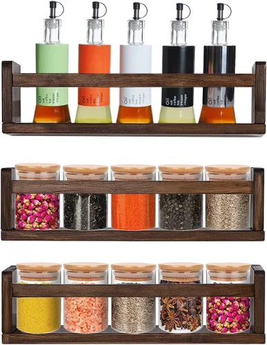 Miniatura 20 de AZSKY Estantes clásicos para libros de guardería, estantes flotantes de madera negra, estantería de pared para decoración de baño, cocina, especias