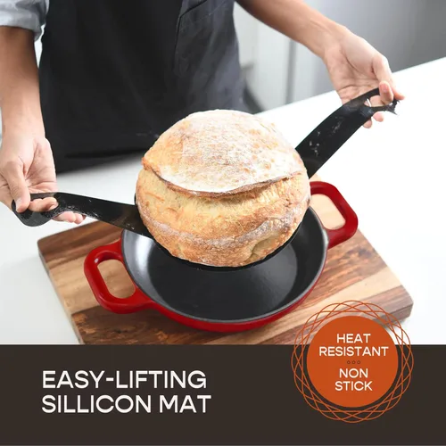 Miniatura 2 de Krustic Horno holandés de hierro fundido esmaltado para hornear pan de masa madre, olla de 6 cuartos de galón con tapa, juego de utensilios de Rojo