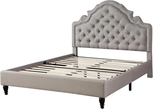 Miniatura 6 de HomeLife Premiere Classics 023 - Cama de plataforma con cabecero de tela gris claro y plateado, 51 pulgadas de alto, con listones