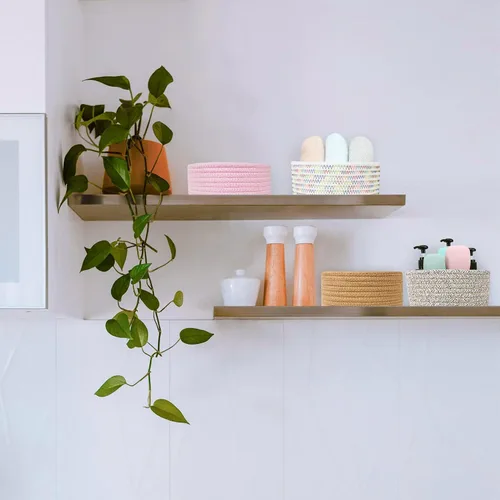 Miniatura 5 de ABenkle Cesta Tejida Pequeña, Cestas de Almacenamiento Pequeñas Vacías y Poco Profundas, Mini Cestas de Cuerda de Algodón, Cesta Decorativa Redonda
