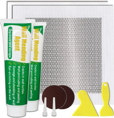 Kit de reparación de parches de pared, 17.64 oz de agente reparador de paredes de yeso y kit de reparación de paneles de yeso de malla de 8