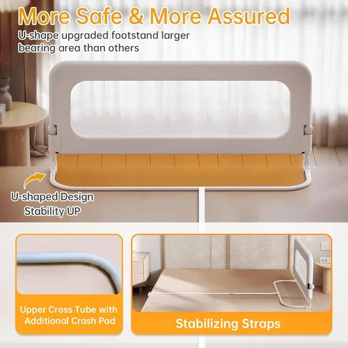 Miniatura 6 de Barandilla de protección para cama de bebé para niños pequeños, altura ajustable de 59 pulgadas, barandilla de cama abatible, barandilla lateral