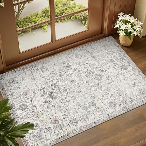 Miniatura 34 de jinchan Kalen - Alfombra de área lavable con diseño floral vintage, alfombra de entrada de medio círculo de 2 x 3, tapete de media luna de pelo