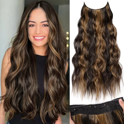 Miniatura 87 de KooKaStyle - Extensiones de cabello con hilo invisible, diadema transparente, ajustables, 4 clips fijadores, cabello largo y ondulado de 12