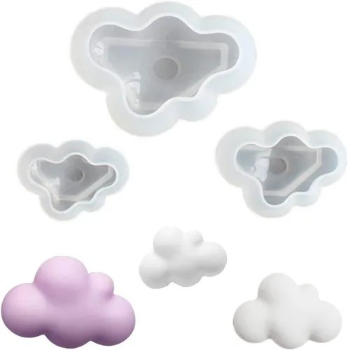 HiParty 3 unids/set 3D nube forma chocolate silicona molde mousse fondant cubo de hielo molde pudín caramelo jabón vela cristal resina epoxi moldes