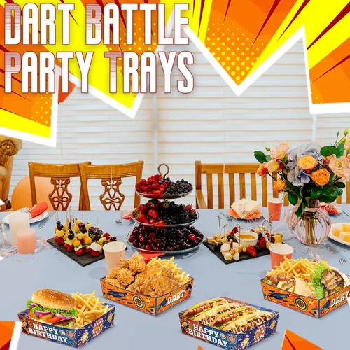 Miniatura 6 de Mifoci Paquete de 36 bandejas de comida para fiestas de dardos, 5 libras, botes azules y naranjas, bandejas grandes de papel para aperitivos