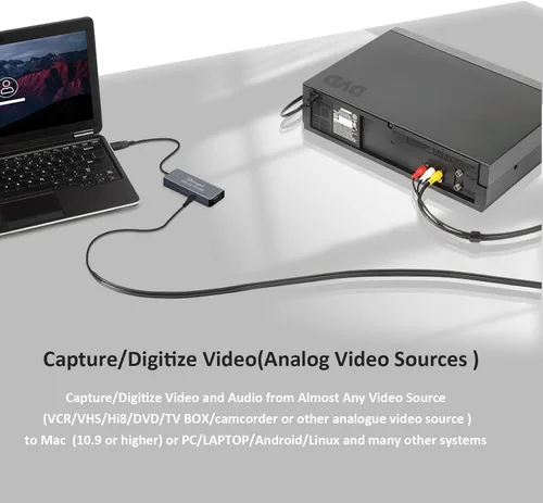 Miniatura 2 de Tarjeta de captura de video USB para VHS/HDMI/AV/RCA, convertidor de video analógico a digital, convertidor VHS a digital/USB/RCA, compatible