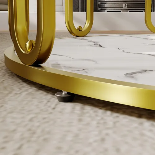 Miniatura 8 de Mesa de café redonda, mesa de madera con patrón de mármol y almacenamiento abierto redondo, patas sólidas de metal dorado para sala de estar