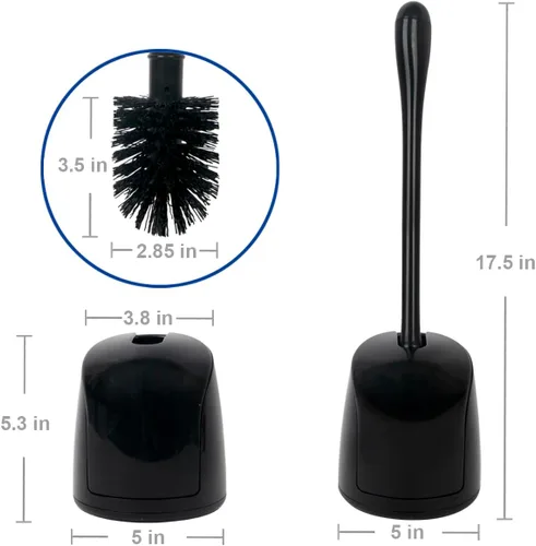 Miniatura 2 de Juego de cepillo de inodoro y soporte CELOX, cepillo compacto para inodoro con base de ventilación transpirable, kit de limpieza para baño, negro