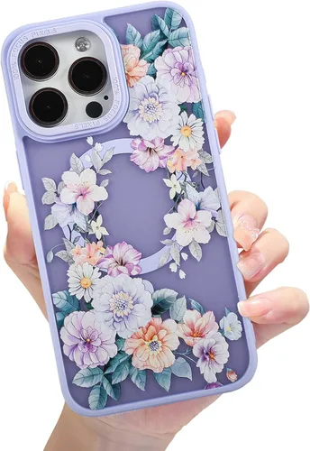 Miniatura 49 de Compatible con el teléfono 13 Pro - Funda magnética mate translúcida, de lujo, a prueba de golpes, magnética y con bonito patrón de flores, carcasa