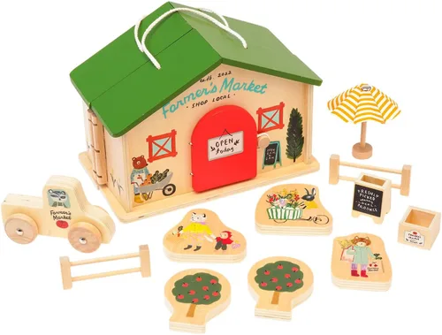 Miniatura 3 de Manhattan Toy Mercado de Granjeros 12 Piezas Juego de Figuras de Juguete de Madera Portátil para Simular Compras