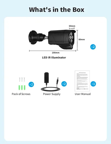 Miniatura 9 de Tonton Paquete de 2 iluminadores LED IR gran angular, 8 LED de 90 grados, 100 pies, luz de inundación infrarroja infrarroja, compatible con cámaras