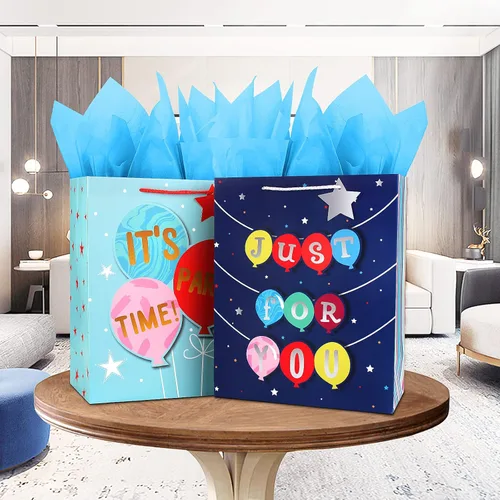 Miniatura 7 de Bolsas de regalo grandes, bolsa de regalo de cumpleaños para niños, adolescentes, niños, hombres, bolsas de regalo azules con papel de seda, bolsas