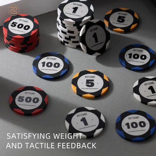 Miniatura 3 de ARTGAME Juego de fichas de póquer de 14 gramos de arcilla para Texas Hold’em, 500 piezas de fichas estilo casino, con estuche de aluminio tipo K