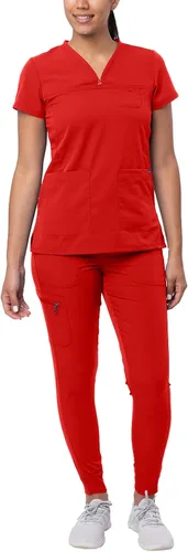Adar Pro - Conjunto de ropa quirúrgica que facilita el movimiento para mujer, blusa quirúrgica con cuello en V en corazón y pantalón quirúrgico