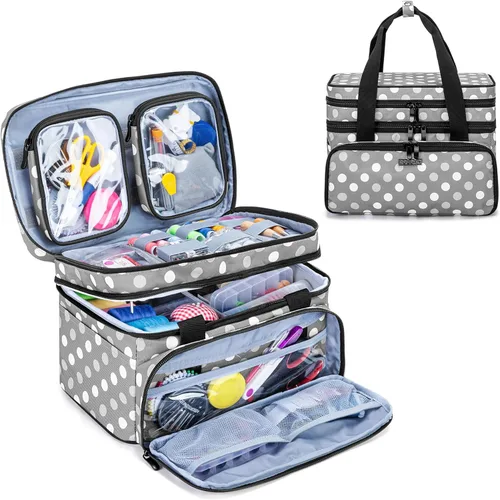BAFASO Organizador de accesorios de costura de doble capa con 2 bolsas desmontables, bolsa de almacenamiento grande para herramientas de costura