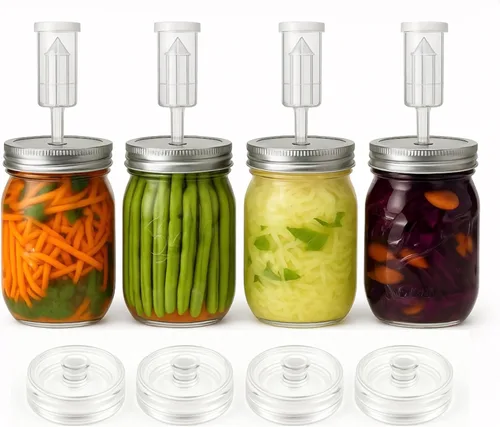 Kit de fermentación para frascos de fermentación de boca ancha: incluye 4 esclusas de silicona, 4 anillos de sellado, 4 pesos de vidrio, 4 ojales, 4