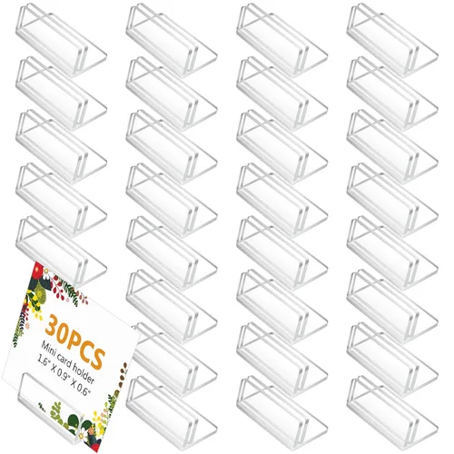 CroBlissful 30 soportes para tarjetas de lugar, soporte pequeño de acrílico para tarjetas de bis, soporte de número de nombre de mesa para boda,