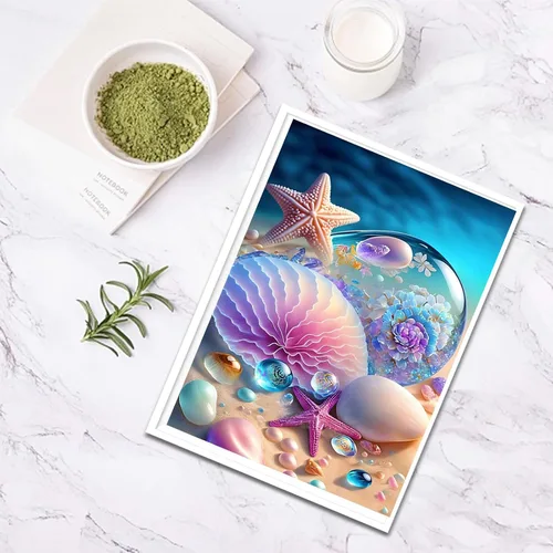 Miniatura 4 de Kits de Pintura de Diamante de Playa SENQAO para Adultos, Kits de Arte de Diamante de Conchas Marinas y Estrellas de Mar Redondas de Taladro