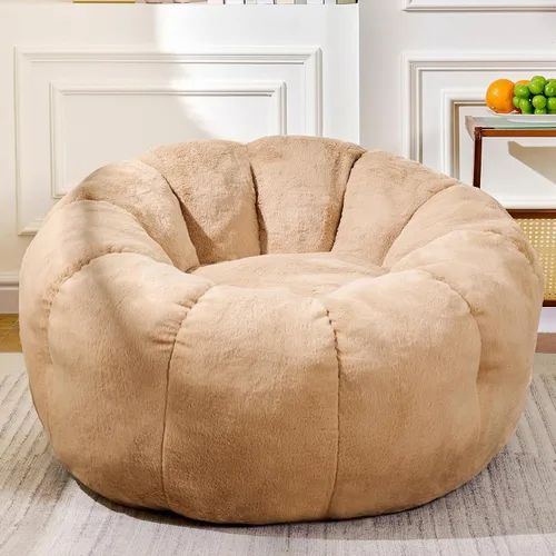 Sillas Puf para Adultos, Silla Puf de Lectura para Adolescentes con Reposabrazos de Pétalos, Cómoda Silla Puf Esponjosa de Piel Sintética para