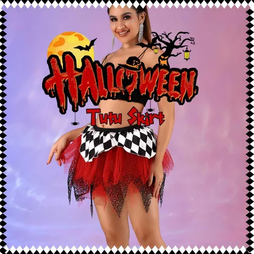 Miniatura 7 de TWINKLEDE Falda de disfraz de Halloween, faldas de tul irregulares para el Día de los Muertos, falda tutú de fiesta para mujeres y niñas