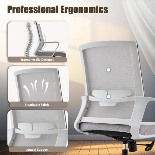 Miniatura 6 de Silla de oficina ergonómicamente diseñada con respaldo de malla transpirable y soporte lumbar, altura ajustable, adecuada para oficinas, hogares