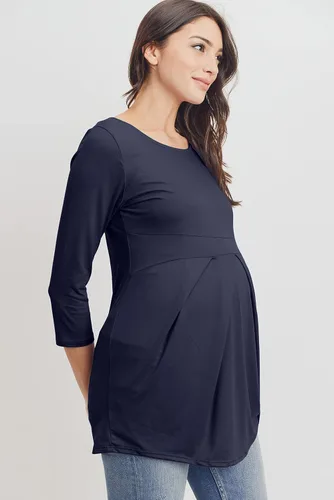 Miniatura 24 de LaClef - Blusa de maternidad para mujer, cuello redondo, manga 3/4, plisada al frente, estilo peplum