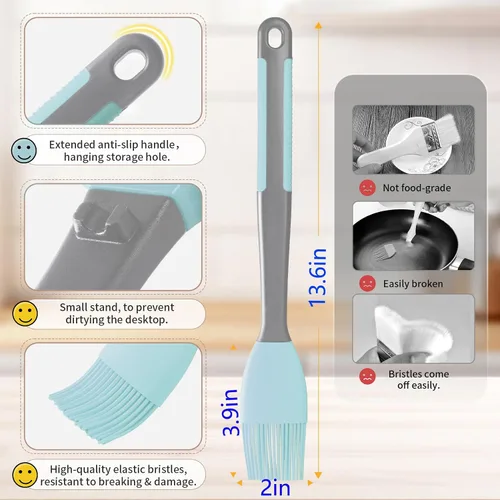 Miniatura 5 de Cepillo y espátula de silicona para untar – Extra largo, resistente al calor, para hornear, raspar, mezclar, barbacoa, parrilla, cocina, cocina