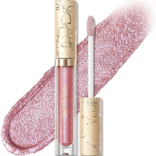 FOCALLURE Lápiz labial líquido metálico, brillo de labios no pegajoso, color de labios de alto impacto con uso a prueba de transferencia, maquillaje